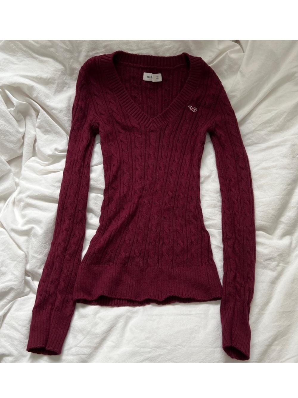 Hollister V-Neck Sweater Burgundy Red